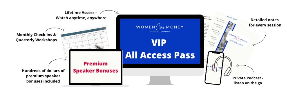 Computer screen with words, graphics highlighting everything that is included with VIP All Access Pass.